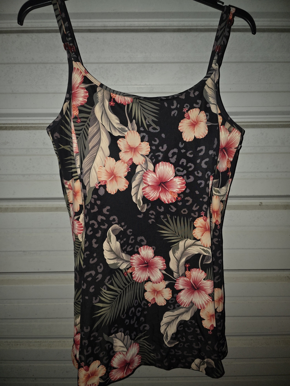 Plus Size 24 Floral Black  Swimdress Pink Hibiscus Print Swimsuit Swim Dress